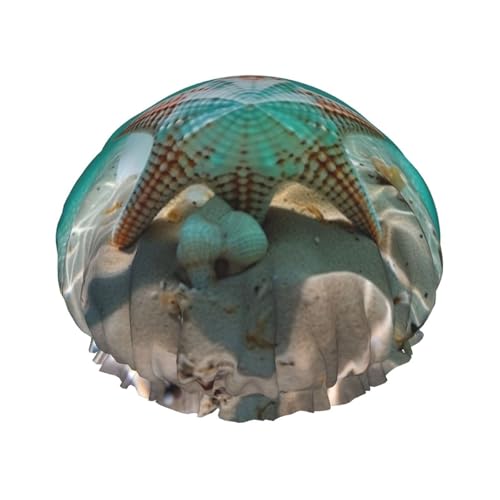 Sea Shell Seestern 3 Druck Stilvolle Duschhaube Wiederverwendbare Duschhaube Frauen Große Duschhaube für Zöpfe Lange Haare von Zhuanyun