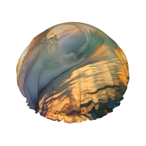 Seaside Grand Waves Tidal Print Stilvolle Duschhaube Wiederverwendbare Duschhaube Frauen Große Duschhaube für Zöpfe Lange Haare von Zhuanyun