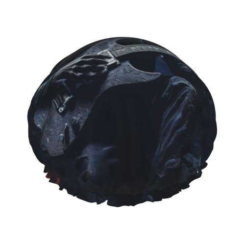 Skull Rock Roll Skelett Knochen Druck Stilvolle Duschhaube Wiederverwendbare Duschhaube Frauen Große Duschhaube für Zöpfe Lange Haare von Zhuanyun