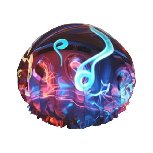 Stilvolle Duschhaube mit Musiknoten-Druck, wiederverwendbare Duschhaube für Damen, große Duschhaube für Zöpfe, langes Haar von Zhuanyun