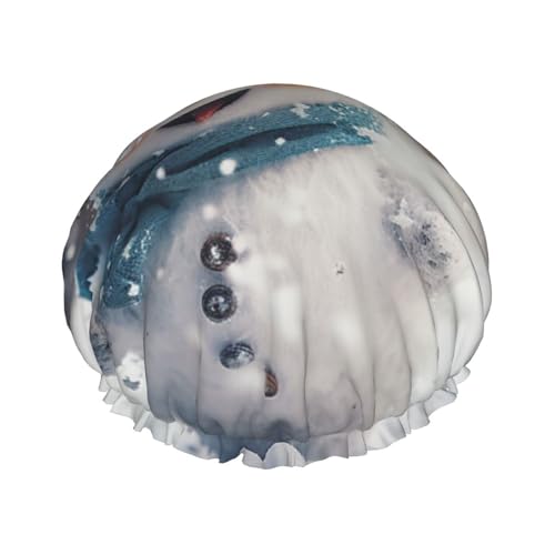 Süße Schneemänner Weihnachtsdruck Stilvolle Duschhaube Wiederverwendbare Duschhaube Frauen Große Duschhaube für Zöpfe Lange Haare von Zhuanyun
