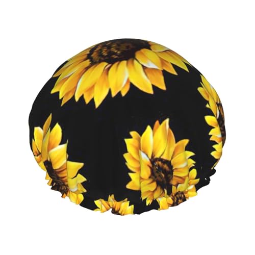 Sunflower.. Print Stilvolle Duschhaube Wiederverwendbare Duschhaube Frauen Große Duschhaube für Zöpfe Lange Haare von Zhuanyun