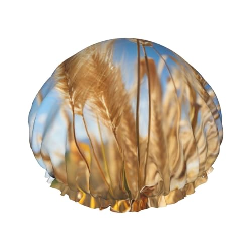 Weizenfelddruck, stilvolle Duschhaube, wiederverwendbare Duschhaube, Damen, große Duschhaube für Zöpfe, langes Haar von Zhuanyun