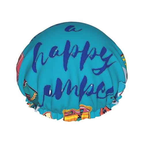 You Make Me Happy Camper Anhänger Druck Stilvolle Duschhaube Wiederverwendbare Duschhaube Frauen Große Duschhaube für Zöpfe Lange Haare von Zhuanyun