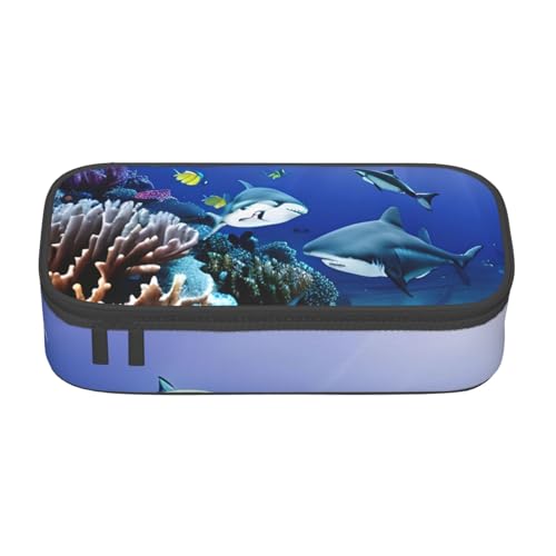 Zhuanyun Aufbewahrungstasche mit großem Fassungsvermögen, Bürobedarf-Box, Hai schwimmen unter dem Meer, Make-up-Tasche, Schreibtisch-Organizer mit stilvollem Design von Zhuanyun