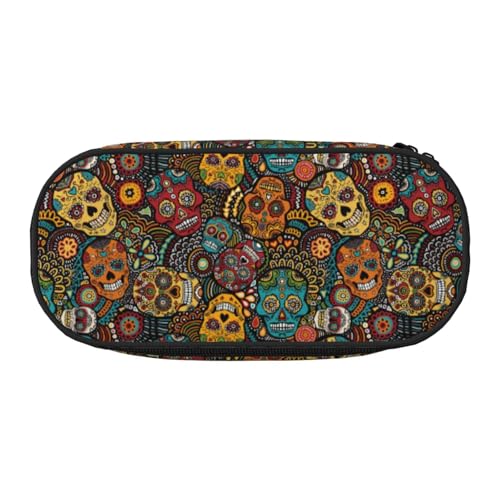 Zhuanyun Federmäppchen im Zucker- und Totenkopf-Stil mit Reißverschlussfach, Schreibwaren-Federmäppchen, Bürobedarf-Aufbewahrungsbox von Zhuanyun