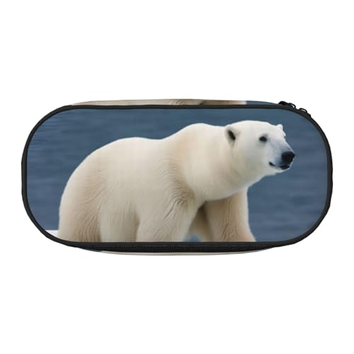 Zhuanyun Federmäppchen mit Eisbär-Aufdruck, mit Reißverschlussfach, Schreibwaren-Federmäppchen, Bürobedarf, Aufbewahrungsbox von Zhuanyun