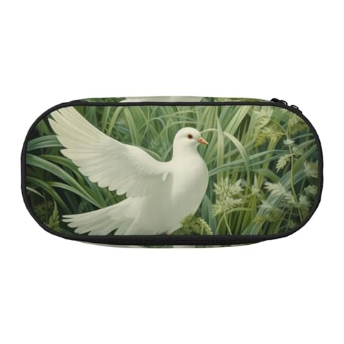 Zhuanyun Federmäppchen mit Gras- und Taubenmuster, mit Reißverschlussfach, Schreibwaren-Federmäppchen, Bürobedarf, Aufbewahrungsbox von Zhuanyun