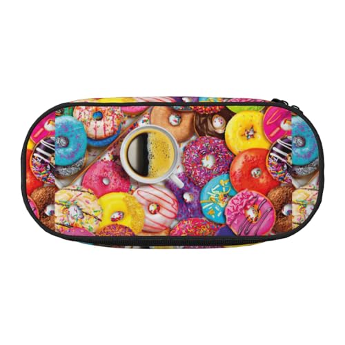Zhuanyun Federmäppchen mit Kaffee- und Donut-Aufdruck, mit Reißverschlussfach, Schreibwaren-Federmäppchen, Bürobedarf, Aufbewahrungsbox von Zhuanyun