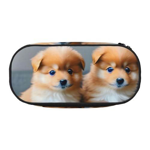 Zhuanyun Federmäppchen mit Pommerschen Welpen und Punkt 1, mit Reißverschlussfach, Schreibwaren-Federmäppchen, Bürobedarf, Aufbewahrungsbox von Zhuanyun