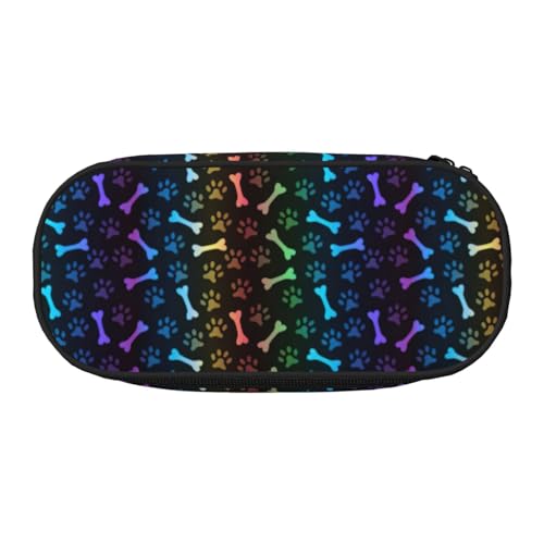 Zhuanyun Federmäppchen mit Regenbogenmotiv und Pfotenabdruck und Reißverschlussfach, Schreibwaren-Federmäppchen, Bürobedarf, Aufbewahrungsbox von Zhuanyun