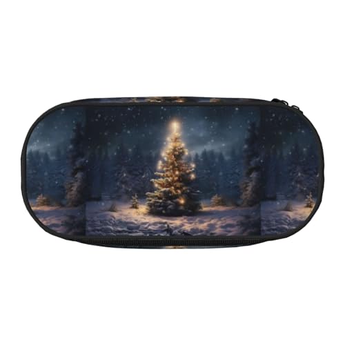 Zhuanyun Federmäppchen mit Weihnachtsbaum-Schnee-Aufdruck und Reißverschlussfach, Schreibwaren-Federmäppchen, Bürobedarf, Aufbewahrungsbox von Zhuanyun