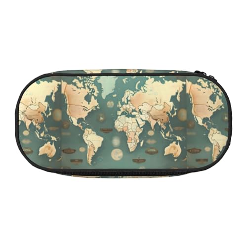 Zhuanyun Federmäppchen mit Weltkarten-Motiv, mit Reißverschlussfach, Schreibwaren-Federmäppchen, Bürobedarf, Aufbewahrungsbox von Zhuanyun