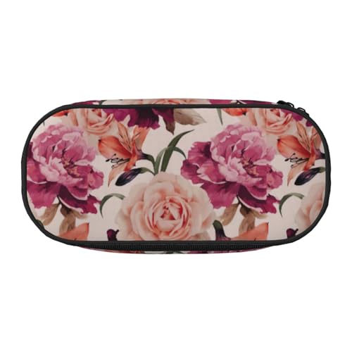 Zhuanyun Federmäppchen mit rotem Rosen-Blumendruck, Reißverschlussfach, Schreibwaren-Federmäppchen, Bürobedarf, Aufbewahrungsbox von Zhuanyun