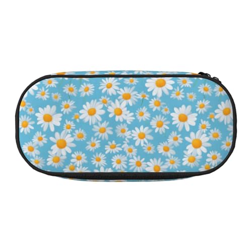 Zhuanyun Federmäppchen mit weißem Gänseblümchen auf hellblauem Hintergrund, mit Reißverschlussfach, Schreibwaren-Federmäppchen, Bürobedarf-Aufbewahrungsbox von Zhuanyun