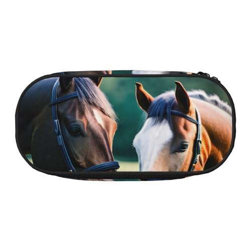 Zhuanyun Federmäppchen mit zwei Pferden, mit Reißverschlussfach, Schreibwaren-Federmäppchen, Bürobedarf, Aufbewahrungsbox von Zhuanyun