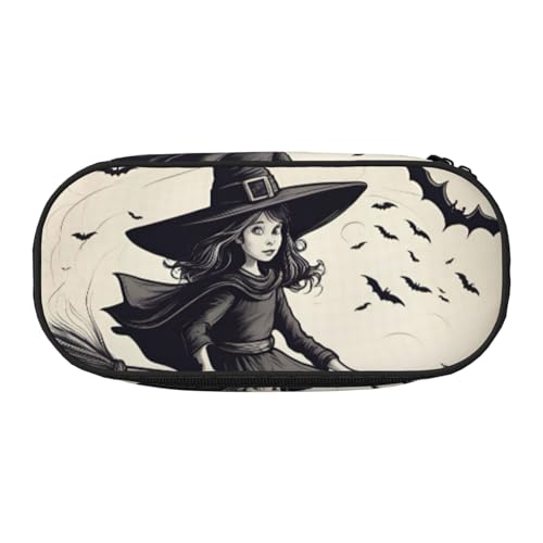 Zhuanyun Halloween Witch Flying Federmäppchen mit Reißverschlussfach, Schreibwaren-Federmäppchen, Bürobedarf, Aufbewahrungsbox von Zhuanyun