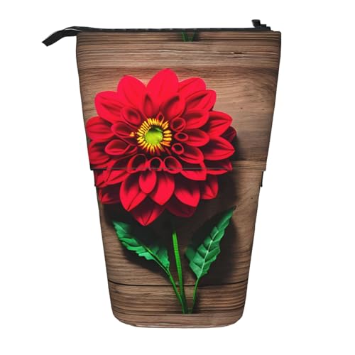 Zhuanyun Multifunktionale Aufbewahrungstasche aus Holz, Retro-Blume, rote Dahlie, Make-up-Tasche, Geldbörse, stilvolle und multifunktionale Tasche von Zhuanyun
