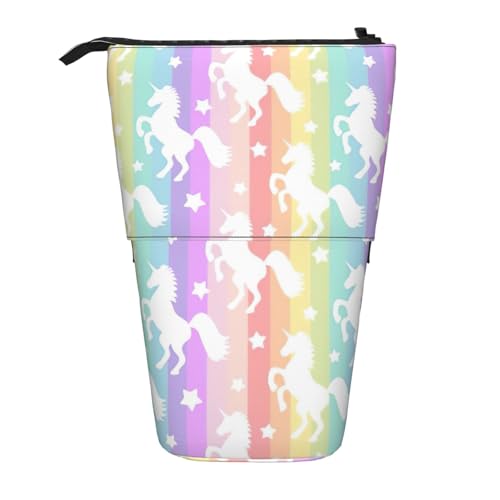Zhuanyun Multifunktionale Aufbewahrungstasche mit Einhörnern auf bunten Streifen. Stilvolle und multifunktionale Tasche von Zhuanyun
