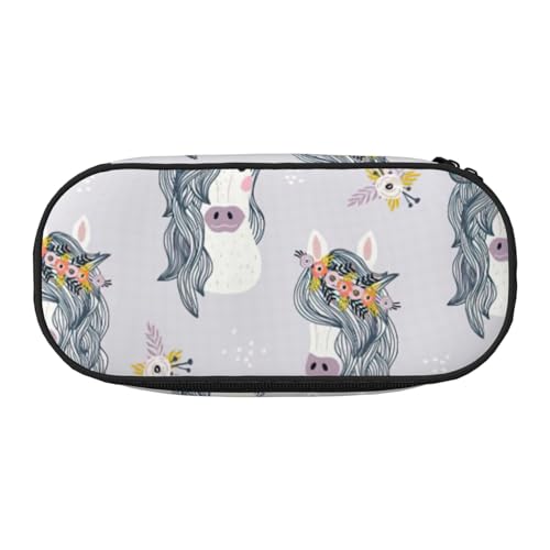 Zhuanyun Niedliches Federmäppchen mit Pferdemotiv und Reißverschlussfach, Schreibwaren-Federmäppchen, Bürobedarf-Aufbewahrungsbox von Zhuanyun