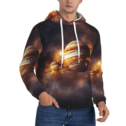 Zhuanyun Solar System Jupiter Saturn Printed Hoodie Pattern Pullover Hoodie Hooded Sweatshirt Warm Long Sleeve Shirt, Schwarz, Large von Zhuanyun