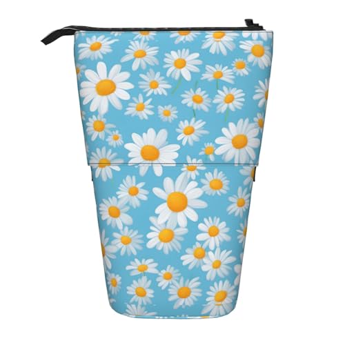 Zhuanyun Weiße Gänseblümchen in hellblauem Hintergrund, multifunktionale Aufbewahrungstasche, Make-up-Tasche, Geldbörse, stilvolle und multifunktionale Tasche von Zhuanyun