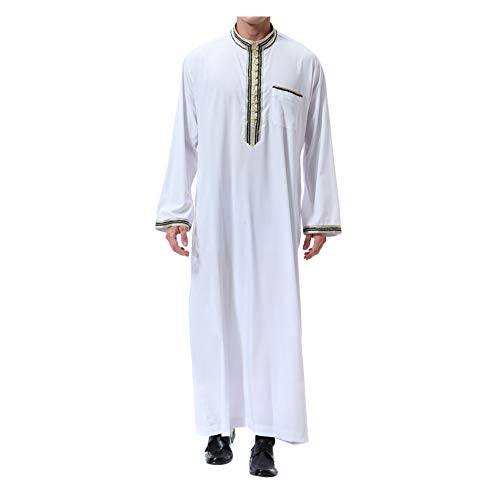 Zhuhaixmy Muslim Araber Herren Thobe Thawb Caftan Robe - Ständer Hals Applique Lange Ärmel Saudi Kandoura islamisch Mittlerer Osten Dubai Dishdasha von Zhuhaixmy