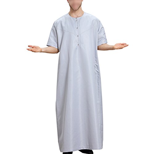 Zhuhaixmy Muslim Arabisch Mittlerer Osten Kurzarm Solid Color Herren Robes Saudi Stil Dishdasha Ethnische Kleidung Pakistan Hindu Jüdisch islamisch Kaftan,TH809 von Zhuhaixmy