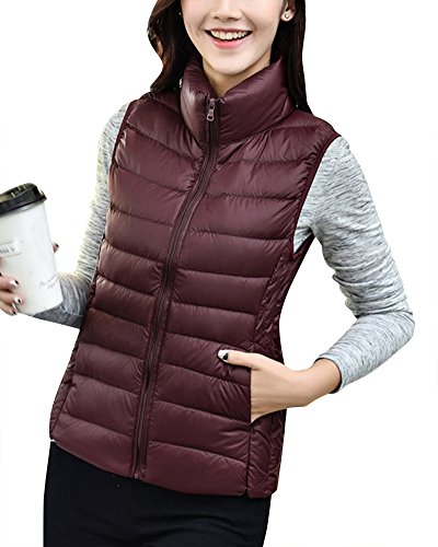 Damen Daunenweste Packbare Leichte Outdoor Weste Winter Daunenweste Ärmellose Daunenjacke Steppweste Burgunderrot L von ZhuiKun