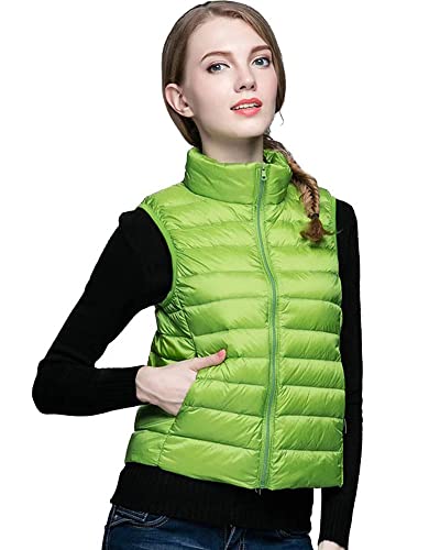 Damen Daunenweste Packbare Leichte Outdoor Weste Winter Daunenweste Ärmellose Daunenjacke Steppweste Fruchtgrün 3XL von ZhuiKun