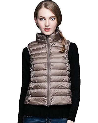 Damen Daunenweste Packbare Leichte Outdoor Weste Winter Daunenweste Ärmellose Daunenjacke Steppweste Kaki 3XL von ZhuiKun