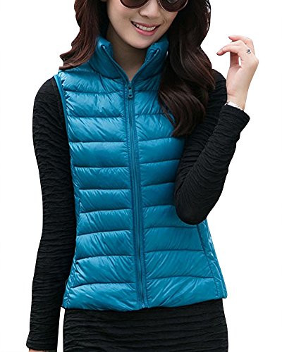 Damen Daunenweste Packbare Leichte Outdoor Weste Winter Daunenweste Ärmellose Daunenjacke Steppweste See-Blau L von ZhuiKun