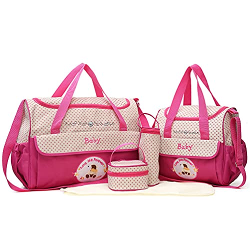 ZhuiKun 5er-Set Baby Wickeltasche Babytasche Tasche Mutter Windeltasche Handtasche Schultertasche Flaschenhalter mit wickelunterlage (Rose) von ZhuiKun