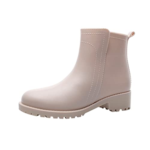 ZhuiKun Chelsea Regenstiefel Damen, Rutschfest Gummistiefel, Wasserdicht Gummistiefeletten mit Blockabsatz - Beige # Futter, CN 40 / EU 39 von ZhuiKun