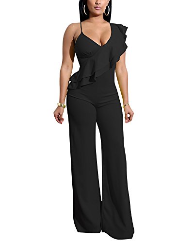 ZhuiKun Damen Bustier Jumpsuit Gr. Large, Schwarz von ZhuiKun