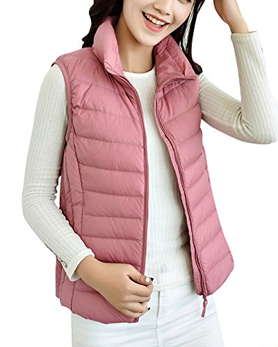 ZhuiKun Damen Daunenweste Packbare Leichte Outdoor Weste Winter Daunenweste Ärmellose Daunenjacke Steppweste Pink 3XL von ZhuiKun