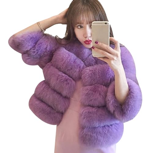 ZhuiKun Damen Kunstpelz Mantel Kurzer Faux Pelz Winterjacke Kunstfell Oberbekleidung Einfarbig Dicker Parka Wintermantel - Stil 13, S von ZhuiKun