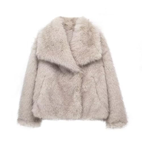 ZhuiKun Damen Kunstpelz Mantel Kurzer Felljacke Faux Pelz Winterjacke Kunstfell Einfarbig Dicker Parka Wintermantel - Aprikose, XL von ZhuiKun