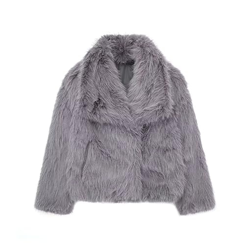 ZhuiKun Damen Kunstpelz Mantel Kurzer Felljacke Faux Pelz Winterjacke Kunstfell Einfarbig Dicker Parka Wintermantel - Dunkelgrau, M von ZhuiKun