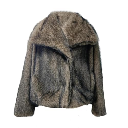 ZhuiKun Damen Kunstpelz Mantel Kurzer Felljacke Faux Pelz Winterjacke Kunstfell Einfarbig Dicker Parka Wintermantel - Gelb Schwarz, L von ZhuiKun