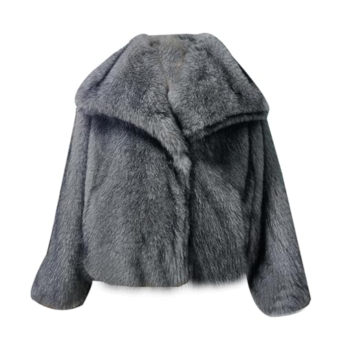 ZhuiKun Damen Kunstpelz Mantel Kurzer Felljacke Faux Pelz Winterjacke Kunstfell Einfarbig Dicker Parka Wintermantel - Grau Weiß, M von ZhuiKun
