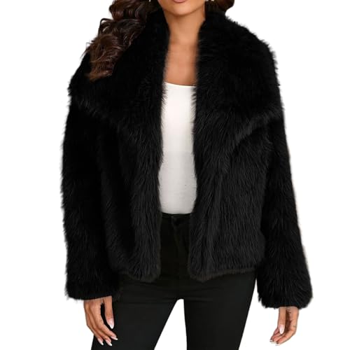 ZhuiKun Damen Kunstpelz Mantel Kurzer Felljacke Faux Pelz Winterjacke Kunstfell Einfarbig Dicker Parka Wintermantel - Schwarz, M von ZhuiKun