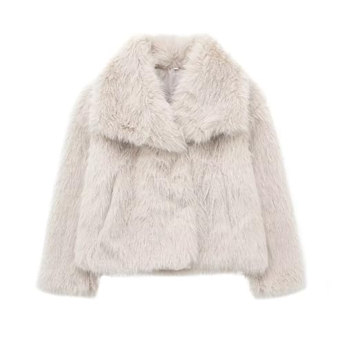 ZhuiKun Damen Kunstpelz Mantel Kurzer Felljacke Faux Pelz Winterjacke Kunstfell Einfarbig Dicker Parka Wintermantel - Weiß, S von ZhuiKun