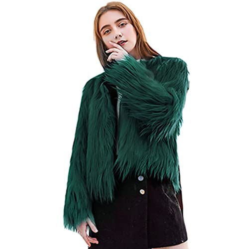 ZhuiKun Damen Kunstpelz Mantel Winterjacke Kurz Kunstpelz Mäntel Winter Pelzmantel mit Kaputze Rundhals Felljacke - Grün, XS von ZhuiKun