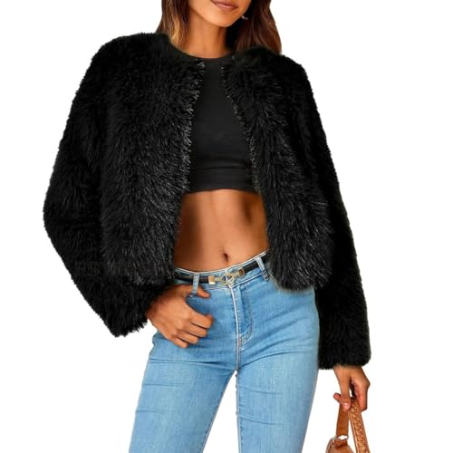 ZhuiKun Damen Winterjacke Plüsch Warm Wintermantel Winter Kunstfell Pelzmantel Felljacke Cropped Outerwear Rundhalsausschnitt Cardigan - Schwarz, XXL ZhuiKun Damen Winterjacke Plüsch Warm Wintermantel Winter Kunstfell Pelzmantel Felljacke Cropped Outerwear Rundhalsausschnitt Cardigan - Schwarz, XXL von ZhuiKun