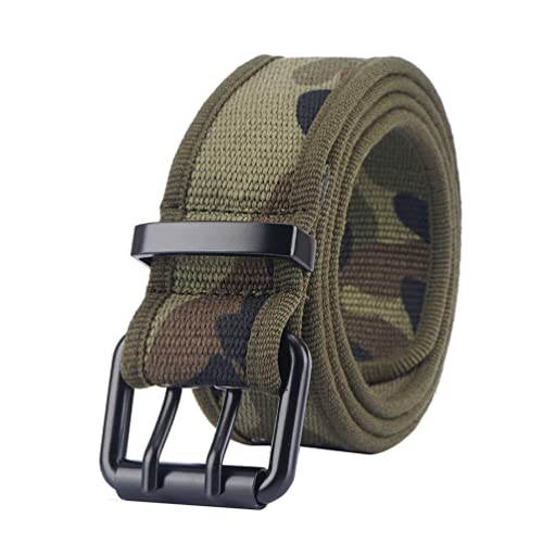 ZhuiKun Herren Canvas Gürtel, Doppeldornschnalle Military Nietengürtel für Jeans, Overalls, Businesshosen - Tarnung,110cm von ZhuiKun