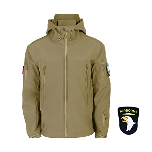 ZhuiKun Herren Militär Taktische Jacke wasserdichte Softshelljacken Warme Atmungsaktiv Outdoor Coat Leichte Windbreaker mit Kapuze - Khaki,4XL von ZhuiKun