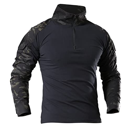 ZhuiKun Herren Military Tactical Army Combat Shirt Outdoor Camouflage Langarm Hemd Slim Fit T-Shirt mit 1/4 Reißverschluss und Taschen - Schwarz Tarnung 2,5XL ZhuiKun Herren Military Tactical Army Combat Shirt Outdoor Camouflage Langarm Hemd Slim Fit T-Shirt mit 1/4 Reißverschluss und Taschen - Schwarz Tarnung 2,5XL von ZhuiKun