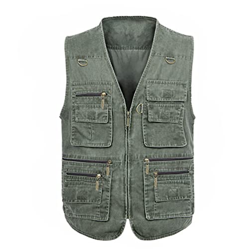 ZhuiKun Herren Weste Leicht Atmungsaktiv Arbeitsweste Ärmellos Jacke Outdoor Freizeit Multi Pockets Weste für Anglen Wander Jagd - Armeegrün,XXL von ZhuiKun