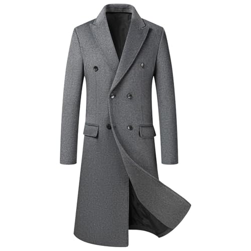 ZhuiKun Herren Wolle Mantel Lange Trenchcoat Slim Fit Winter Kerbkragen Jacke Zweireihig Business Overcoat Wintermantel Übergangsjacke von ZhuiKun